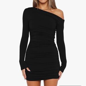 NWT Black One-Shoulder Ruched Bodycon Dress